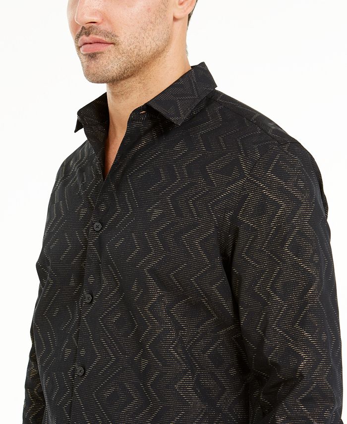 Alfani Mens Sand Wave Geometric Print Shirt Black Size X Large main image 0