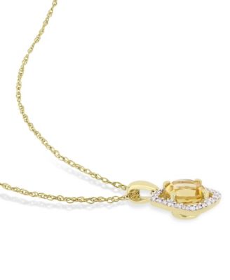 Citrine (3/4 ct. t.w.) and Diamond (1/10 ct. t.w.) Square Halo 17" Necklace in 10k Yellow Gold
