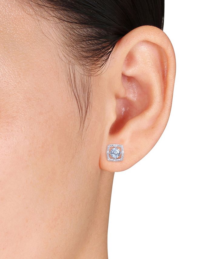Macy's - Blue Topaz (1 ct. t.w.) and Diamond Accent Halo Square Stud Earrings in 10k White Gold