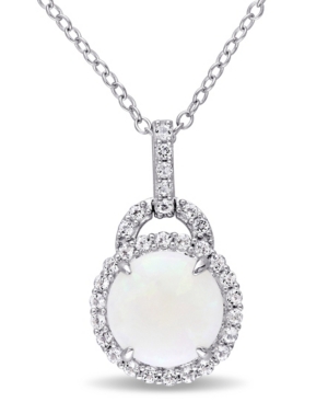 image of Opal (1-3/4 ct. t.w.) and White Topaz (2/5 ct. t.w.) Halo Charm 18