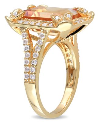 Citrine (6-1/4 ct. t.w), White Topaz (1-1/3 ct. t.w.) and Diamond Accent Halo Leaf Ring in 18k Yellow Gold Over Sterling Silver