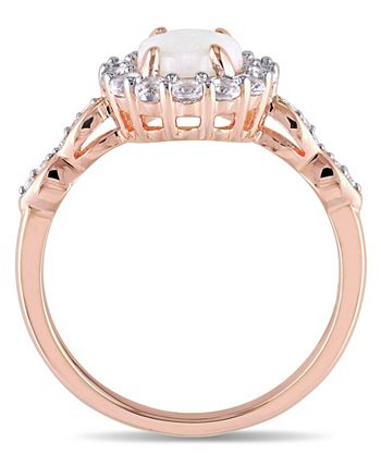 Macy's - Opal (7/8 ct. t.w.), White Topaz (5/8 ct. t.w.) and Diamond Accent Vintage Halo Ring in 14k Rose Gold