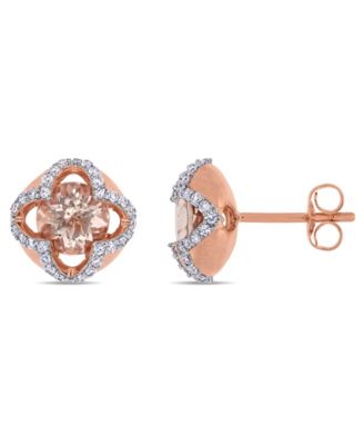Macy's - Morganite (1-2/5 ct. t.w.) and Diamond (1/4 ct. t.w.) Quatrefoil Halo Stud Earrings in 10k Rose Gold