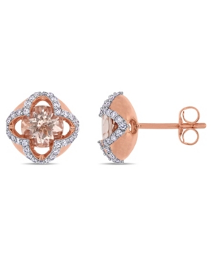 image of Morganite (1-2/5 ct. t.w.) and Diamond (1/4 ct. t.w.) Quatrefoil Halo Stud Earrings in 10k Rose Gold