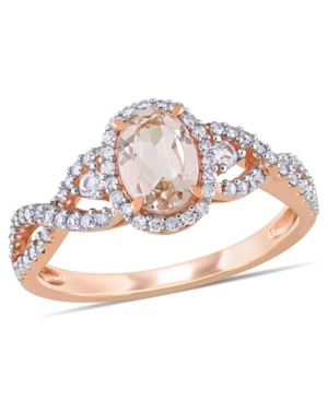 image of Morganite (3/4 ct. t.w.) White Sapphire (1/20 ct. t.w.) and Diamond (1/3 ct. t.w.) 3-Stone Infinity Ring in 10k Rose Gold