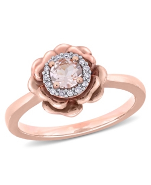 image of Morganite (1/3 ct. t.w.) and Diamond (1/10 ct. t.w.) Flower Halo Ring in 10k Rose Gold