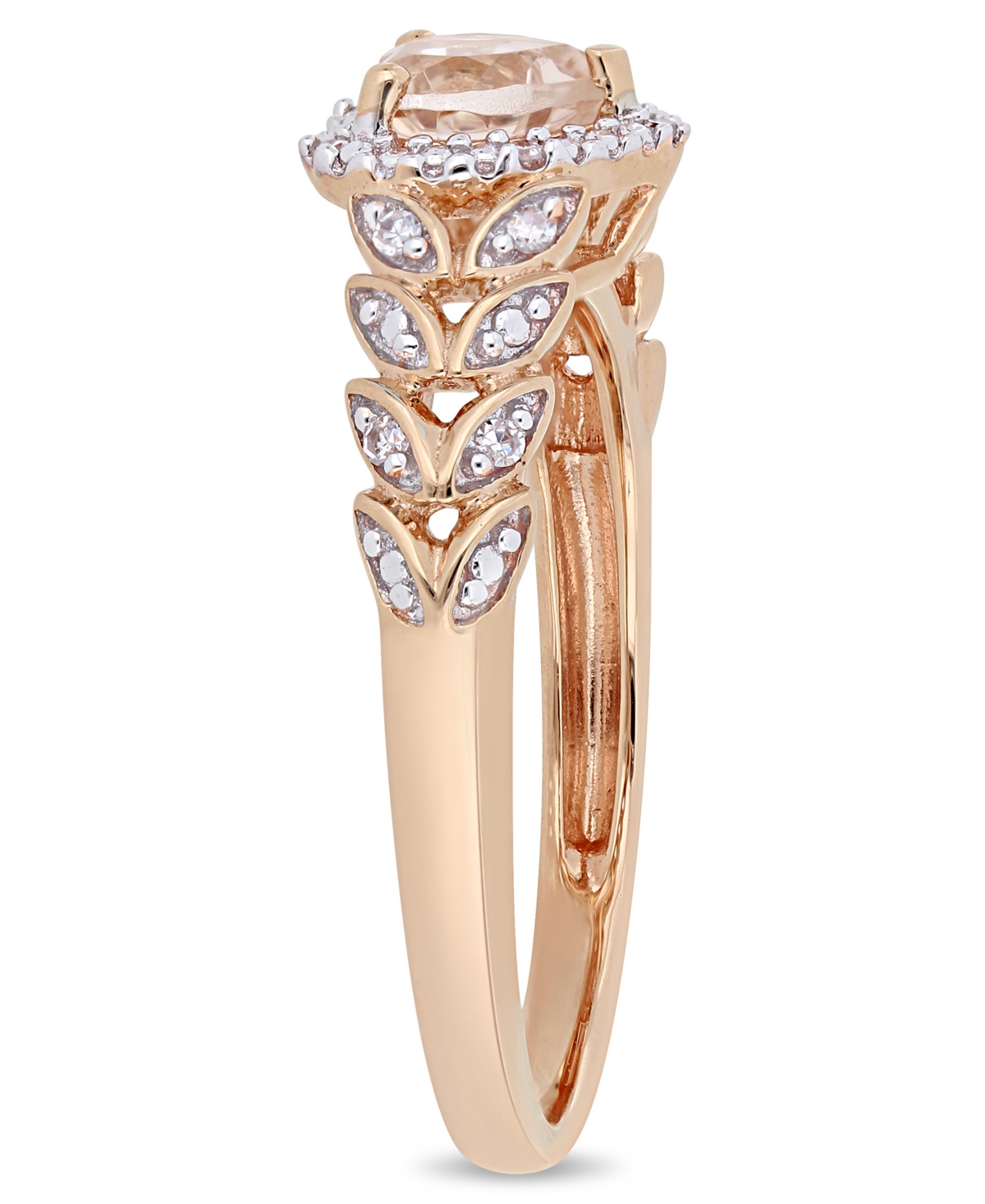 (1/2 ct. t.w.) and Diamond (1/20 ct. t.w.) Halo Heart Ring in 10k Rose Gold - Morganite