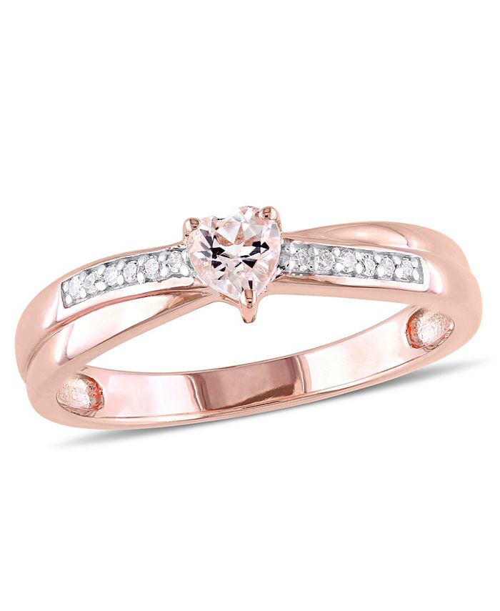 Macy's - Morganite (1/4 ct.t.w) and Diamond (1/20 ct. t.w.) Heart Ring in Rose Gold Over Silver