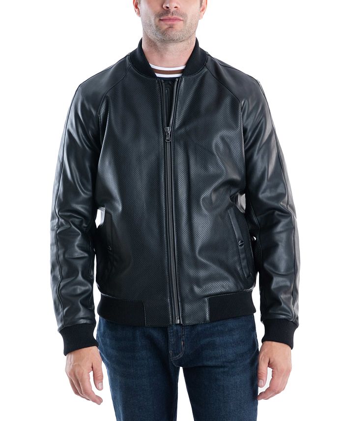Michael Kors Men's Sutton Faux Leather Bomber Jacket, Created for Macy ...