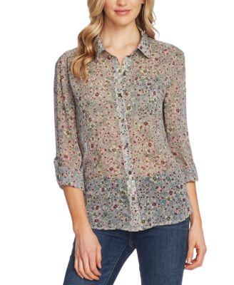 Vince Camuto - Floral-Print Sheer Blouse