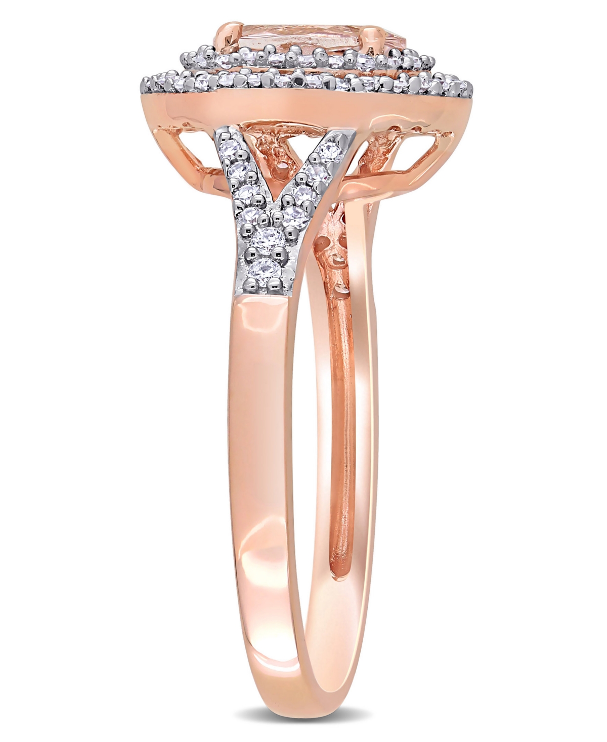 (3/4 ct. t.w.) and Diamond (1/4 ct. t.w.) Double Halo Ring in 14k Rose Gold - Morganite