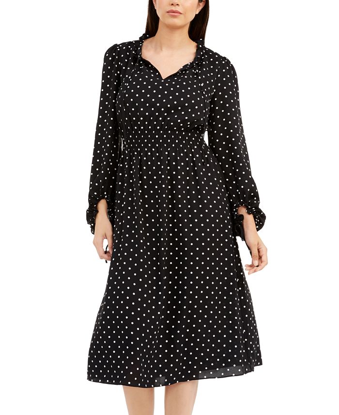 Anne Klein Smocked-Waist Dot-Print Dress - Macy's