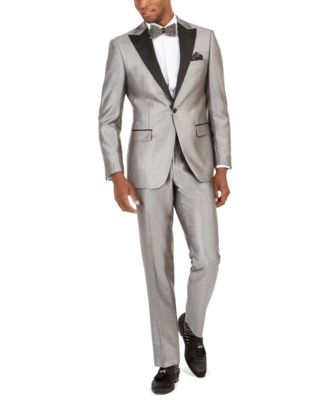 Tallia - Men's Slim-Fit Silver Twill Suit