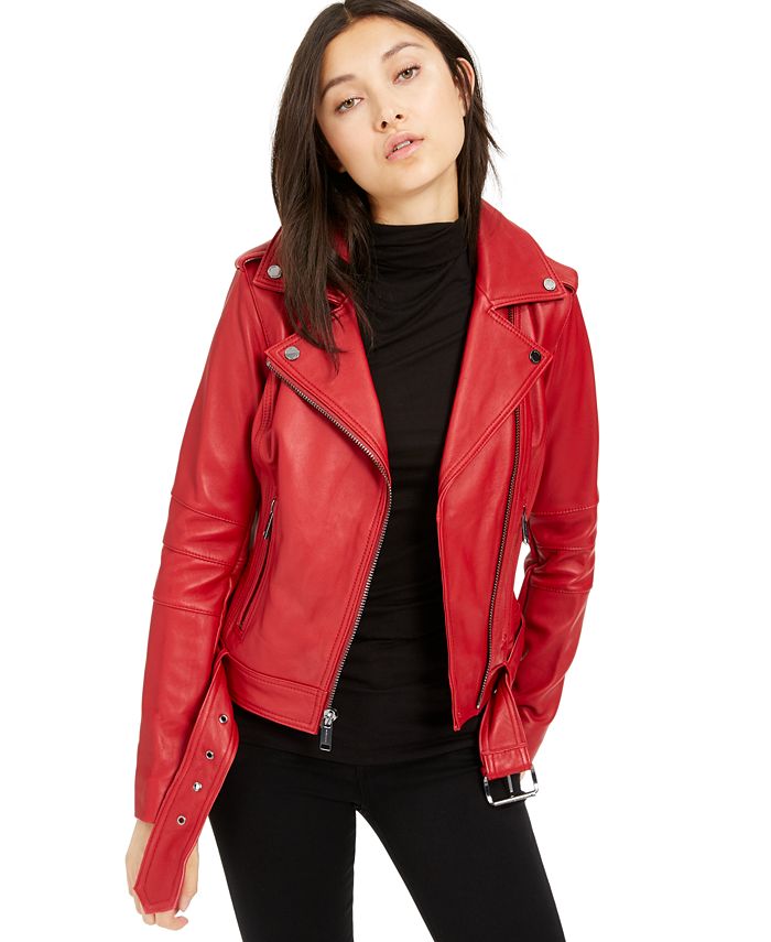 Michael Kors Leather Belted Moto Jacket, Created for Macy's & Reviews -  Coats & Jackets - Women - Macy's