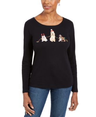 Karen Scott - Embroidered Holiday Dog Shirt
