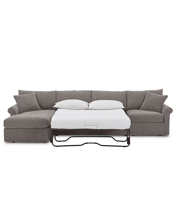 Furniture Wedport 3Pc. Fabric Sectional Sofa with Armless Full Sleeper