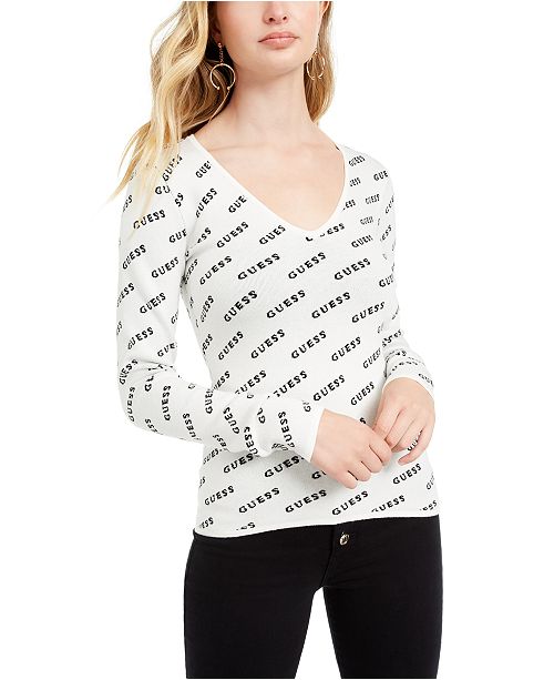Guess V Neck Logo Sweater Reviews Sweaters Juniors Macy S