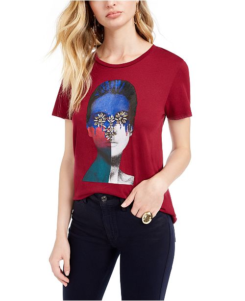 Guess Embellished Graphic Print T Shirt Reviews Tops Macy S
