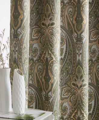 Paris Paisley Decorative Print Damask Pattern Light Reducing Filtering Grommet Window Curtain Panels, Set of 2 (Sage green, 50 W x 96 L
