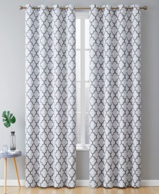 Lattice Print Drape Blackout Curtains Pattern - Weather Insulated Curtains, Sun Blocking Window Treatment Draperies for Living Room - Set of 2