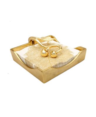 Gold Square Napkin Holder with Leaf Shaped Tongue