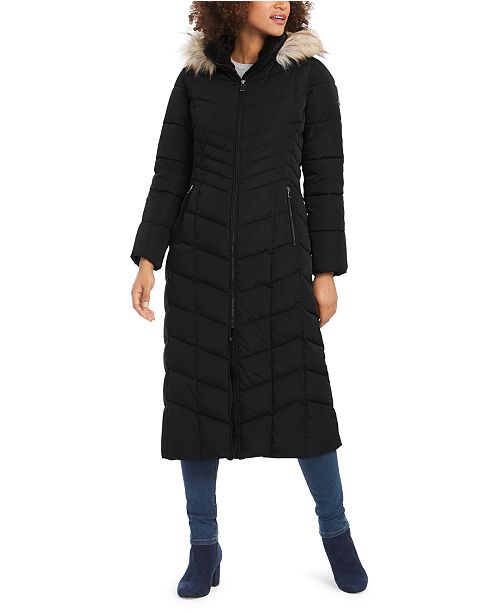 Calvin Klein Hooded Faux Fur Trim Maxi Puffer Coat Reviews