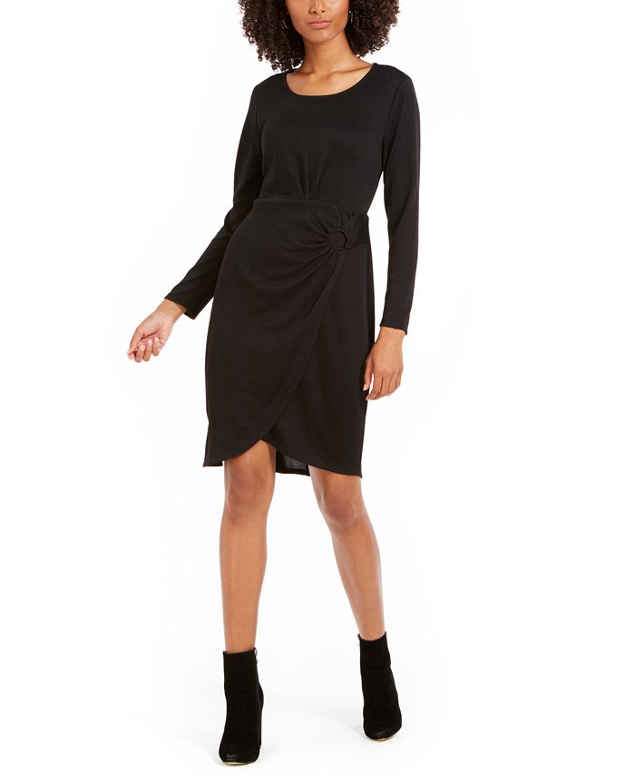 NY Collection Petite Long-Sleeve Faux-Wrap Dress - Macy's