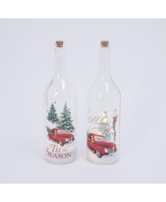 Gerson & Gerson - Assorted Set of 2 Battery-Operated Holiday Truck Glass Bottle with Snow Blowing Feature