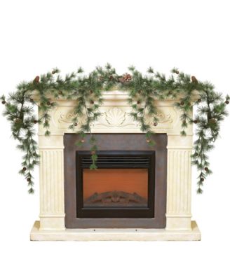 Gerson & Gerson - 6-Foot Long Snowy Ming Pine Garland with Drooping Branches and Pine Cones