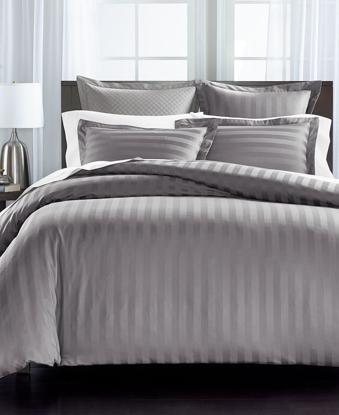 550 Thread Count 2 Pc Duvet Cover, Grey And White Striped Duvet Cover Queen