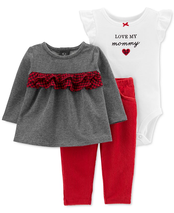 Carter s Baby Girls 3 Pc. Ruffled Top Love My Mommy Bodysuit