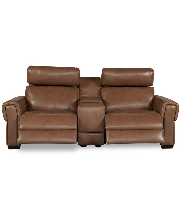 Furniture - Josephia 3-Pc. Leather Sectional with 2 Power Recliners and Console