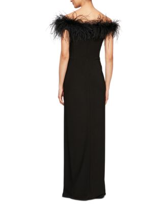 Faux-Feather Off-The-Shoulder Gown 