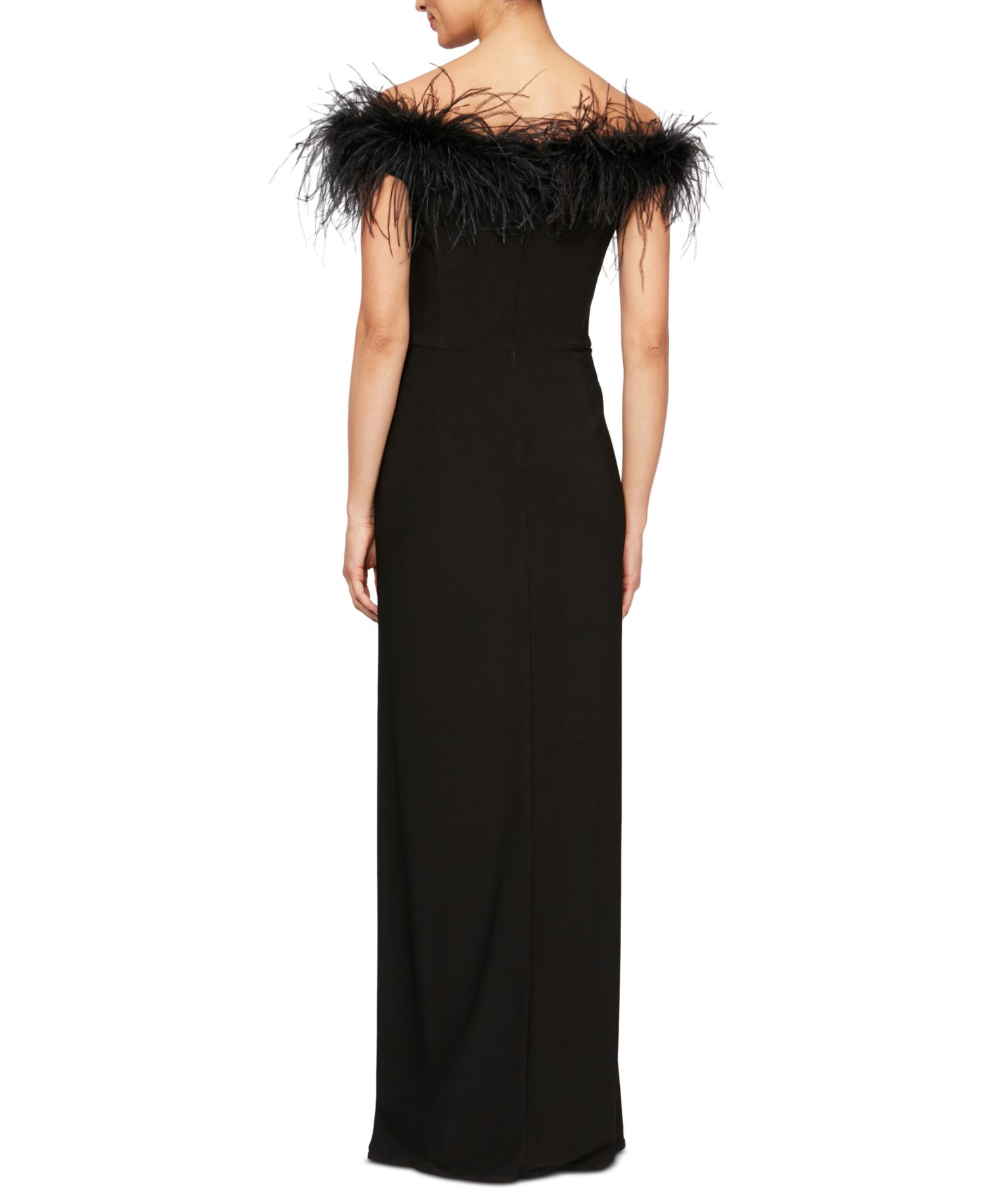 Faux-Feather Off-The-Shoulder Gown