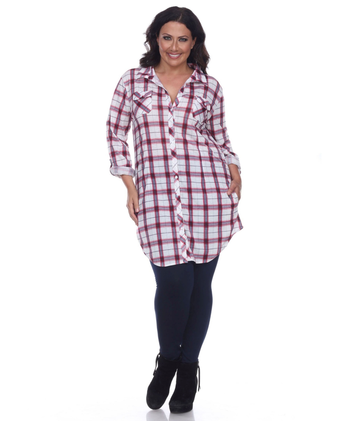 White Mark Plus Piper Stretchy Plaid Tunic