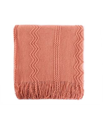 Battilo Home Woven Raised Zigzag, Chain Patterns and Tasseled End Throw, 50" X 60"
