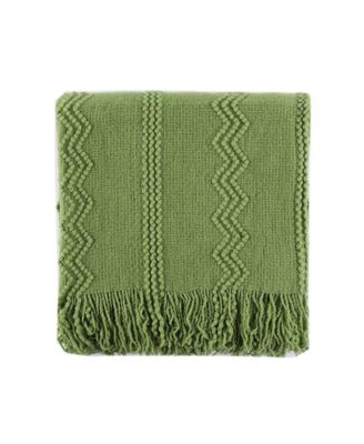 Battilo Home Woven Raised Zigzag, Chain Patterns and Tasseled End Throw, 50" X 60"