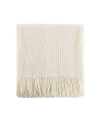Battilo Home Woven Raised Zigzag, Chain Patterns and Tasseled End Throw, 50" X 60"