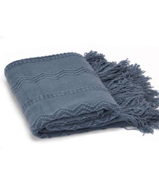 Battilo Home Woven Raised Zigzag, Chain Patterns and Tasseled End Throw, 50" X 60"