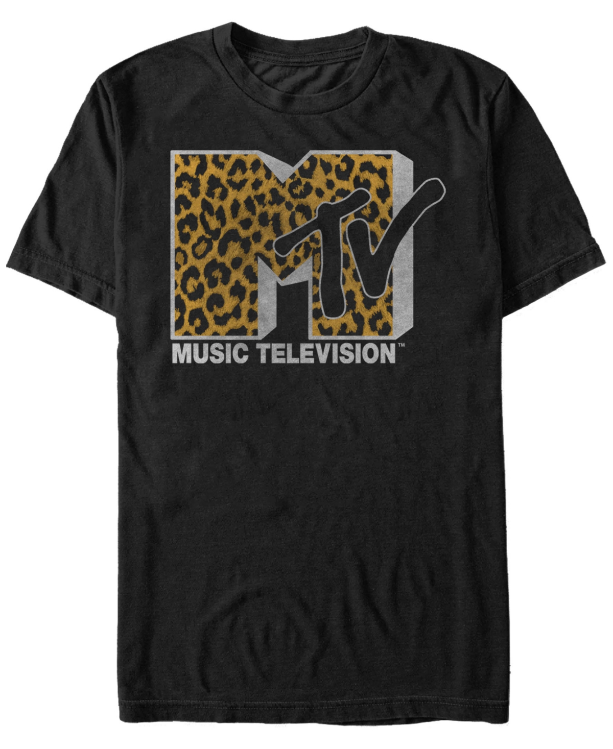 Mtv Men's Cheetah Print Logo Short Sleeve T-Shirt - Black
