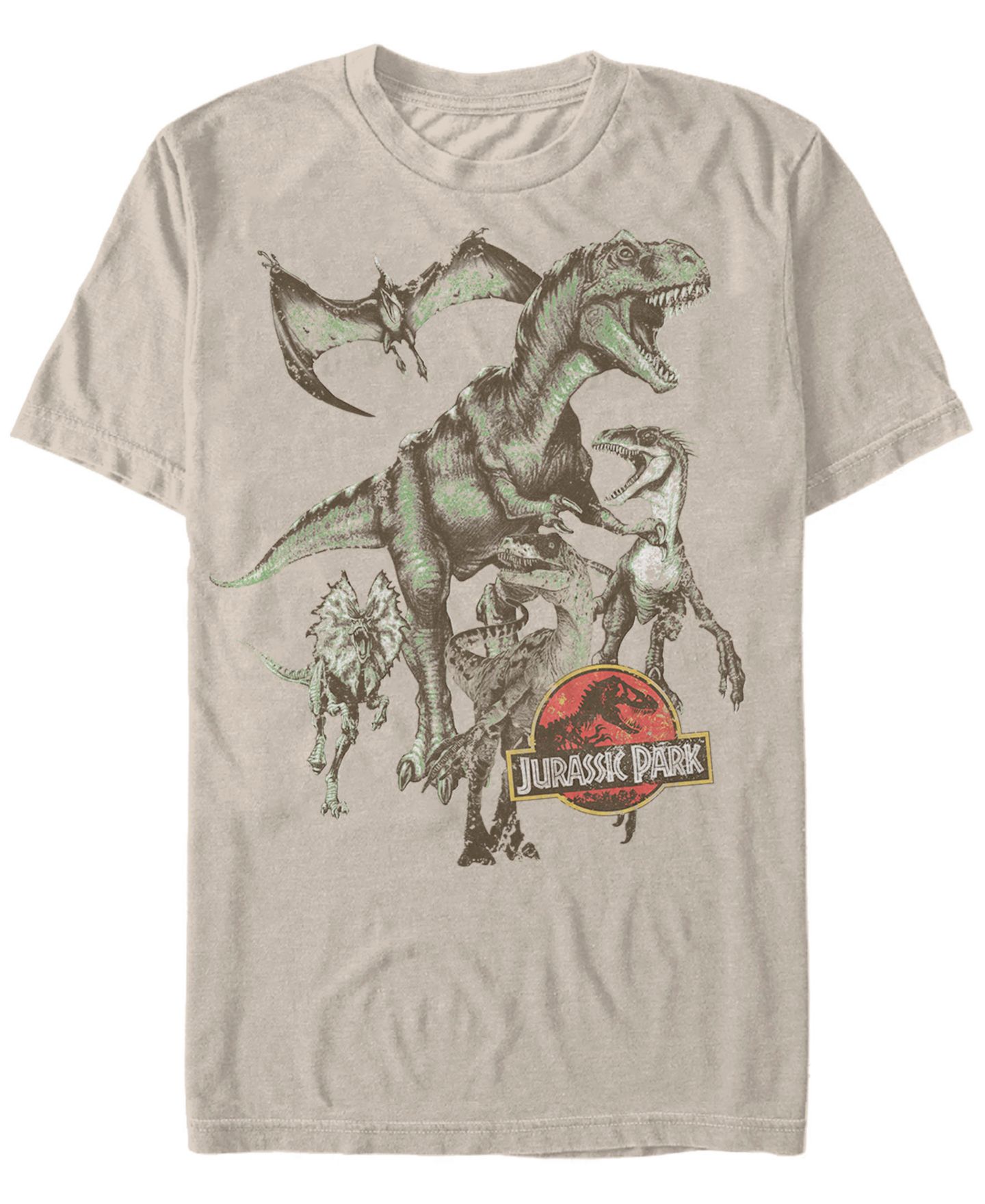 Мужская футболка Fifth Sun Jurassic Park Retro Dinosaur Group Short Sleeve, цвет: Натуральный — фото 1