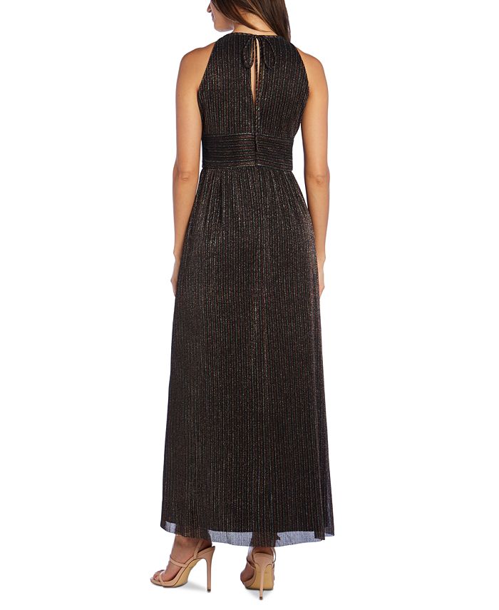 r & m richards metallic knit keyhole halter gown