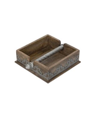 The GG Collection - Wood and Metal Inlay Heritage Collection 7-Inch Square Napkin Holder