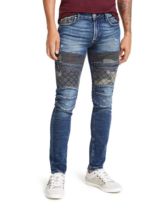 GUESS Men's Blocked Moto Skinny Jeans & Reviews Jeans