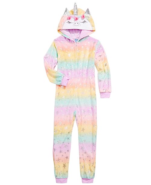 Max Olivia Little Big Girls Unicorn Hooded Coverall Pajama Reviews Pajamas Kids Macy S