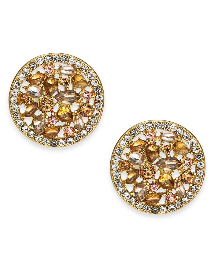 Charter Club Gold-Tone Crystal & Stone Button Earrings, Created for ...