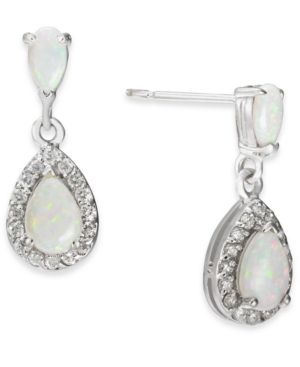 image of Opal (5/8 ct. t.w.) & Diamond (1/4 ct. t.w.) Drop Earrings in 14k White Gold