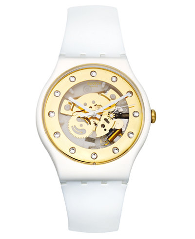 Swatch Watch, Unisex Swiss Sunray Glam White Silicone Strap 41mm SUOZ148