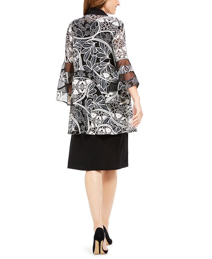 R & M Richards Petite Necklace Dress & Printed Bell-Sleeve Jacket - Macy's