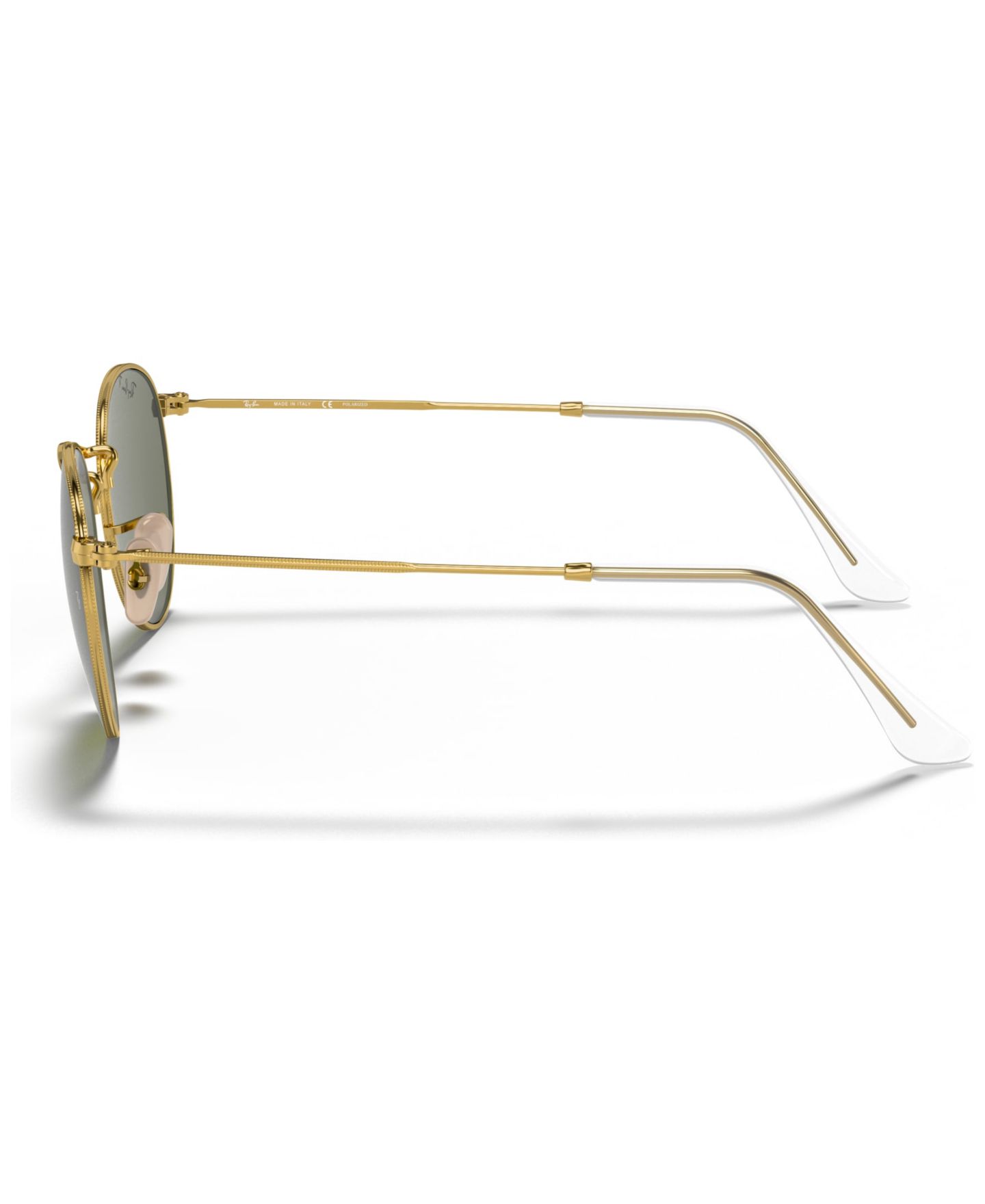 Женские солнцезащитные очки Ray-Ban Round Metal Polarized Sunglasses, RB3447 50, цвет: Золотой / Зелёный — фото 4